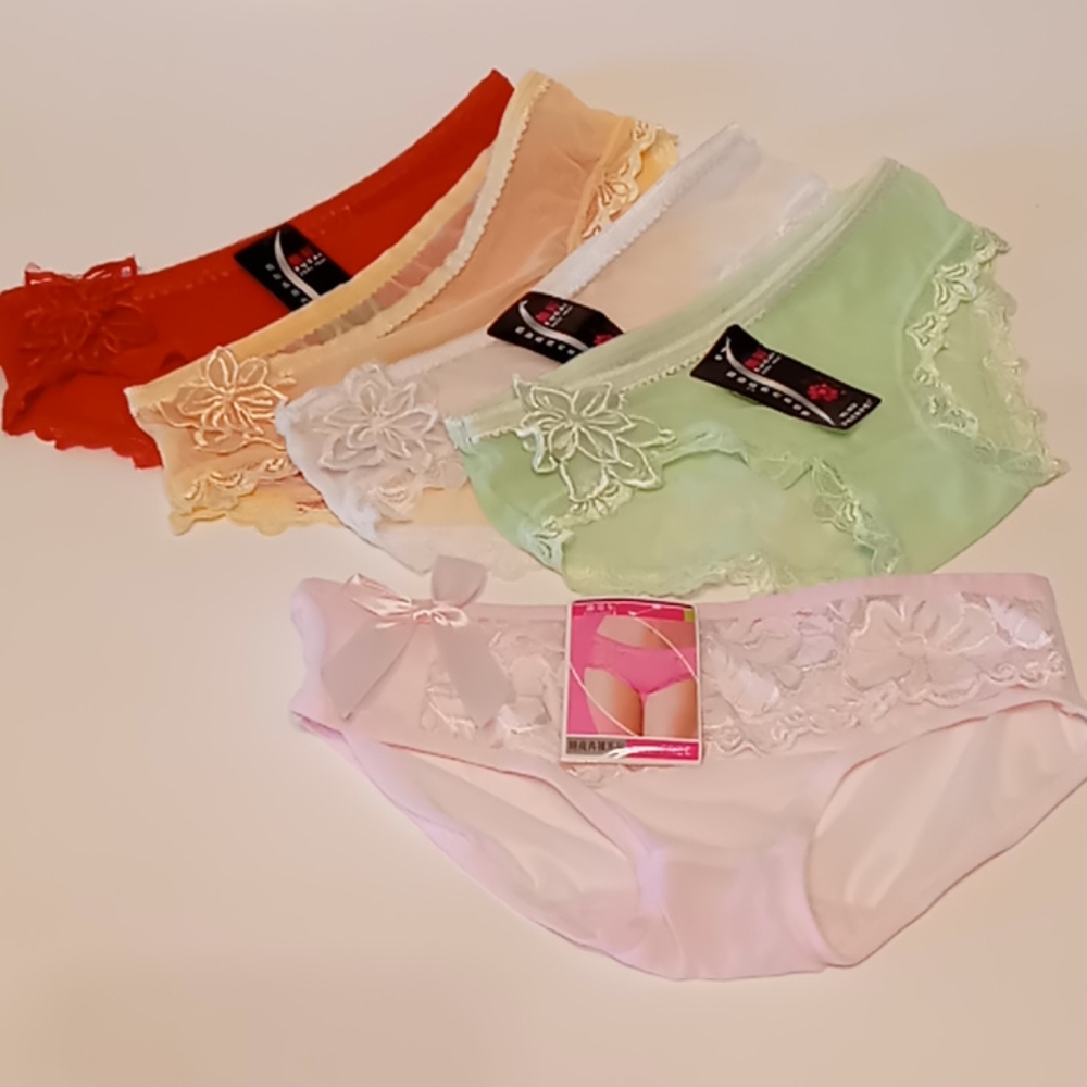 (5) Lace Trim Embroidered Panties